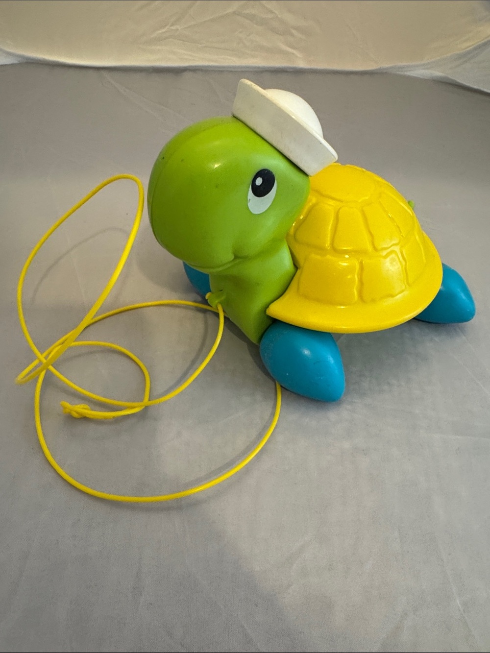 1977 Fisher Price Pull-Along Turtle Toy - Yellow Shell, Green Body